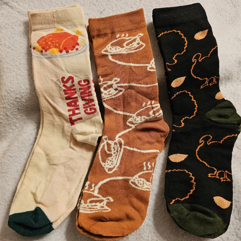 Set Of Three Fall Thanksgiving Turkey New Socks